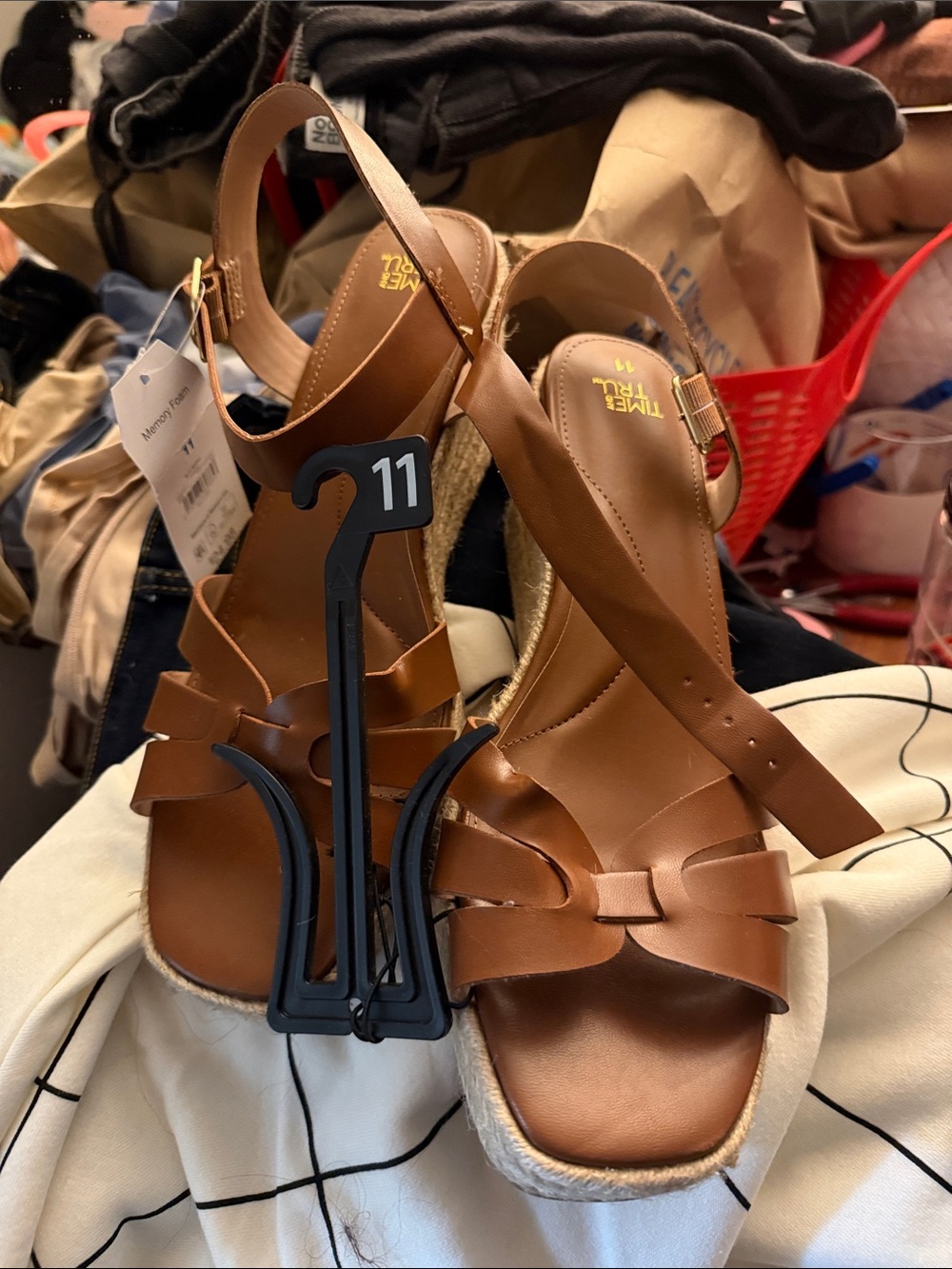 Time and Tru Tan Braided Espadrille Wedge Sandals